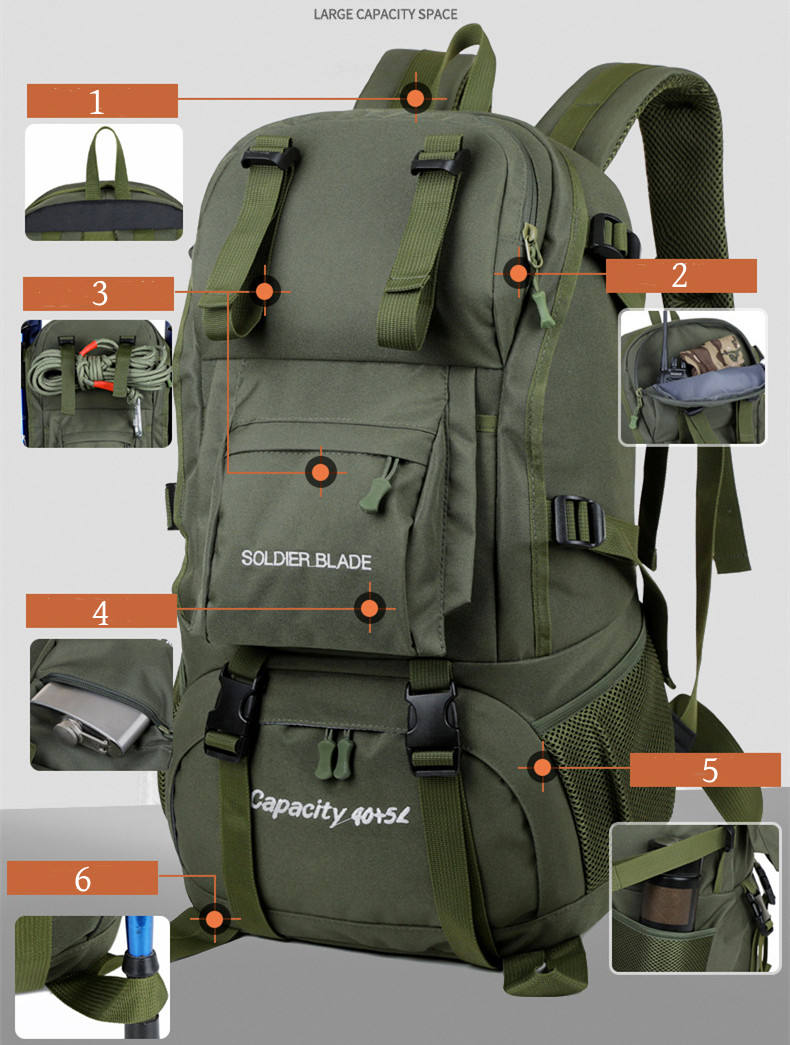 45L Travel Bag, Waterproof Camping Bag, Hiking and Mountaineering Backpack, Outdoor Bag