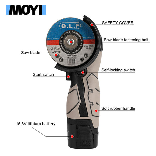Mini angle grinder with two batteries and one charger