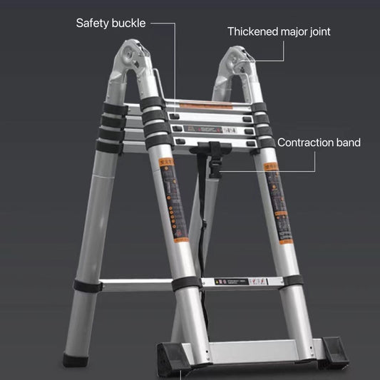 Multifunctional stainless steel telescopic folding A-frame ladder for home use.