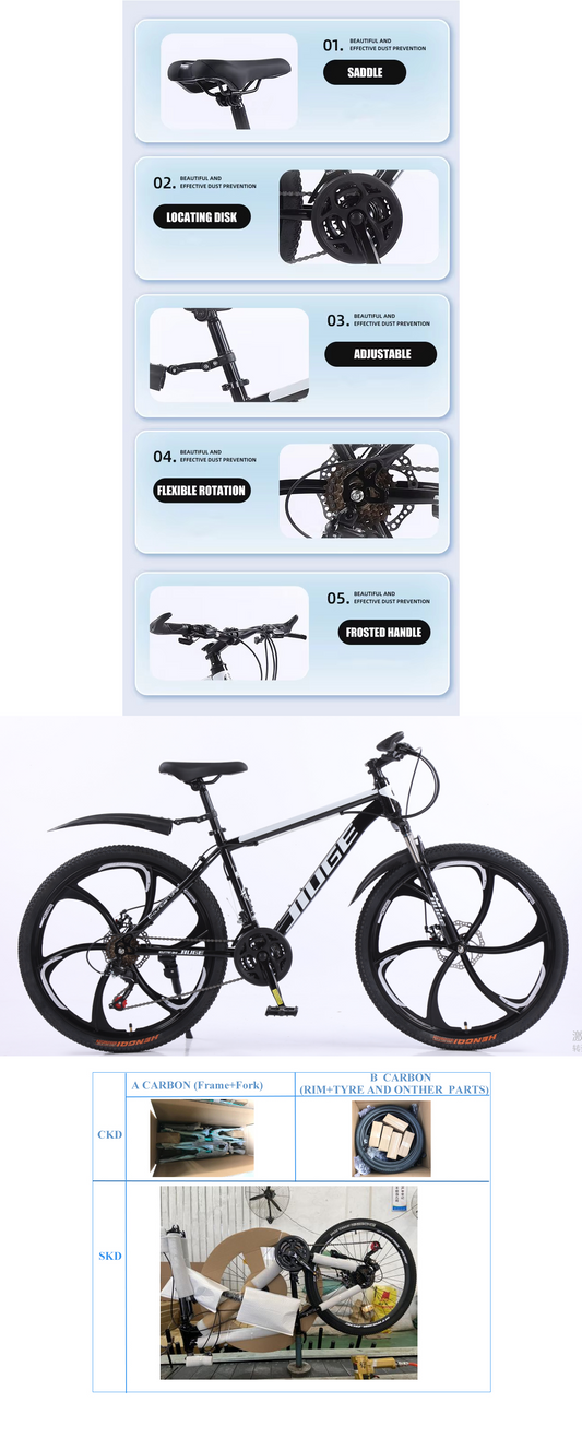 26-inch MTB bicycle with dual disc brakes, suspension fork, and 21 speeds.